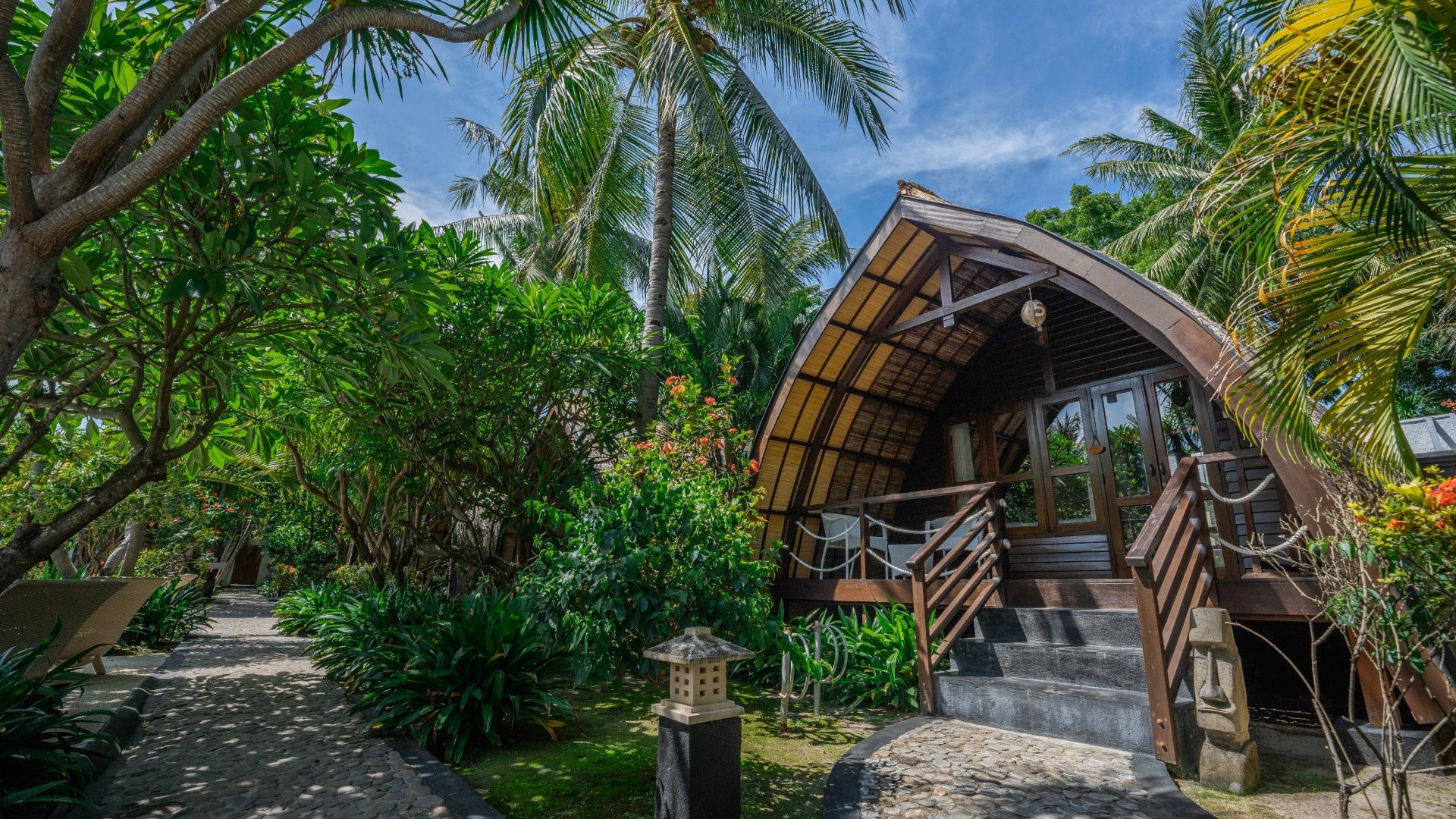 front view traditional lumbung bungalow gili t